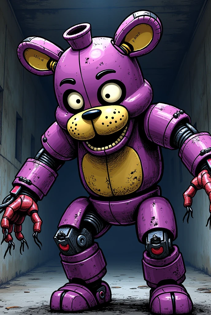 e621, fnaf, purple bear, big breasts, sfw, female, solo, in office, good lighting, glowing eyes, animatronic, duo, 2girls, squishing breast, (on table, humping)