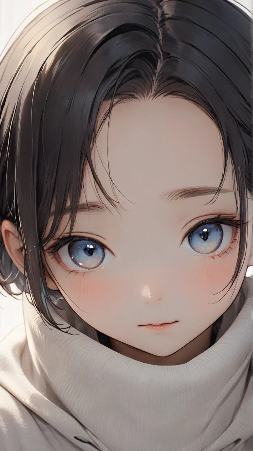 (8k, best quality, masterpiece:1.5), a calm and introspective young woman, short slightly tousled light gray hair with a faint bluish tint, sleek and casual hairstyle with soft layers, boyish and androgynous charm, serene expression, subtle and gentle smile, minimalist and casual outfit, modern streetwear elements, oversized hoodie or plain t-shirt, relaxed-fit pants in neutral tones, soft natural light, tranquil and dreamy mood, ethereal and mysterious atmosphere,  pixie cut, clear skin, vibrant colors, simple background, dark gray hair with side undercut, forehead, Parted Bangs, shaved sides hair,  symmetrical and cute face, (cute baby face:1.3), (beautiful detailed face:1.2), (beautiful eyes:1.3), looking at viewer, 