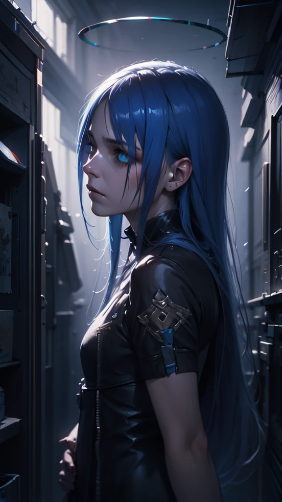 a beautiful sad girl with long blue hair, ultra-detailed, intricate conceptual art, dark moody atmosphere, dramatic lighting, cinematic composition, highly detailed face and eyes, expressive pose, moody colors, digital painting, artstation quality