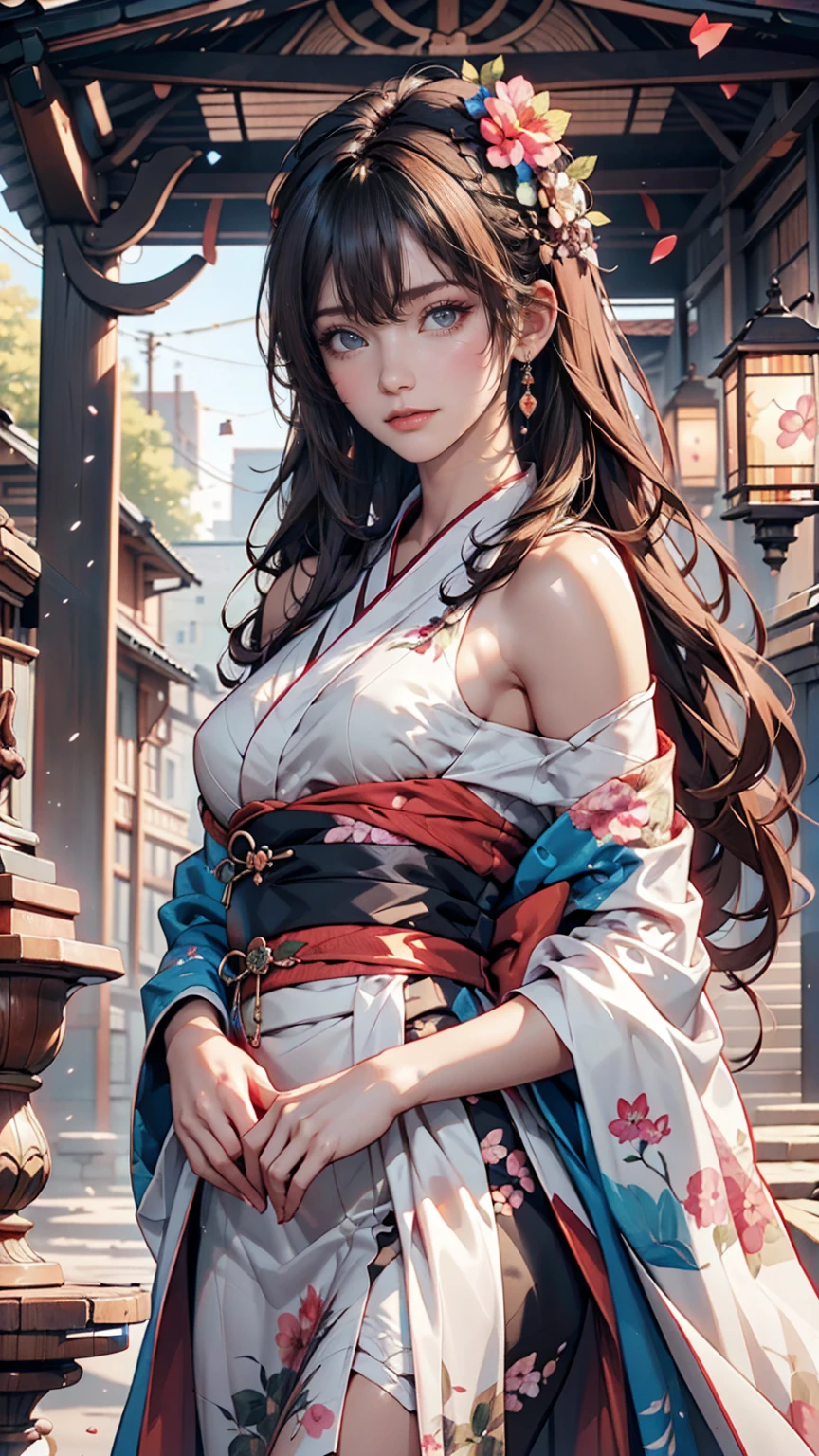 Arabian woman in kimono with flowers on her head,  Stunning Digital Artwork,  Beautiful Digital Illustrations ,   realism and watercolor  ,  beautiful digital painting , Guweiz-style work ,  anime girl rendering like the picture, smooth anime cg art,  Stunning Digital Art, EXQUISITE DIGITAL ART ,   Beautiful Digital Illustrations  ,  Detailed Digital Anime Art, April Rendering,  beautiful anime portrait 