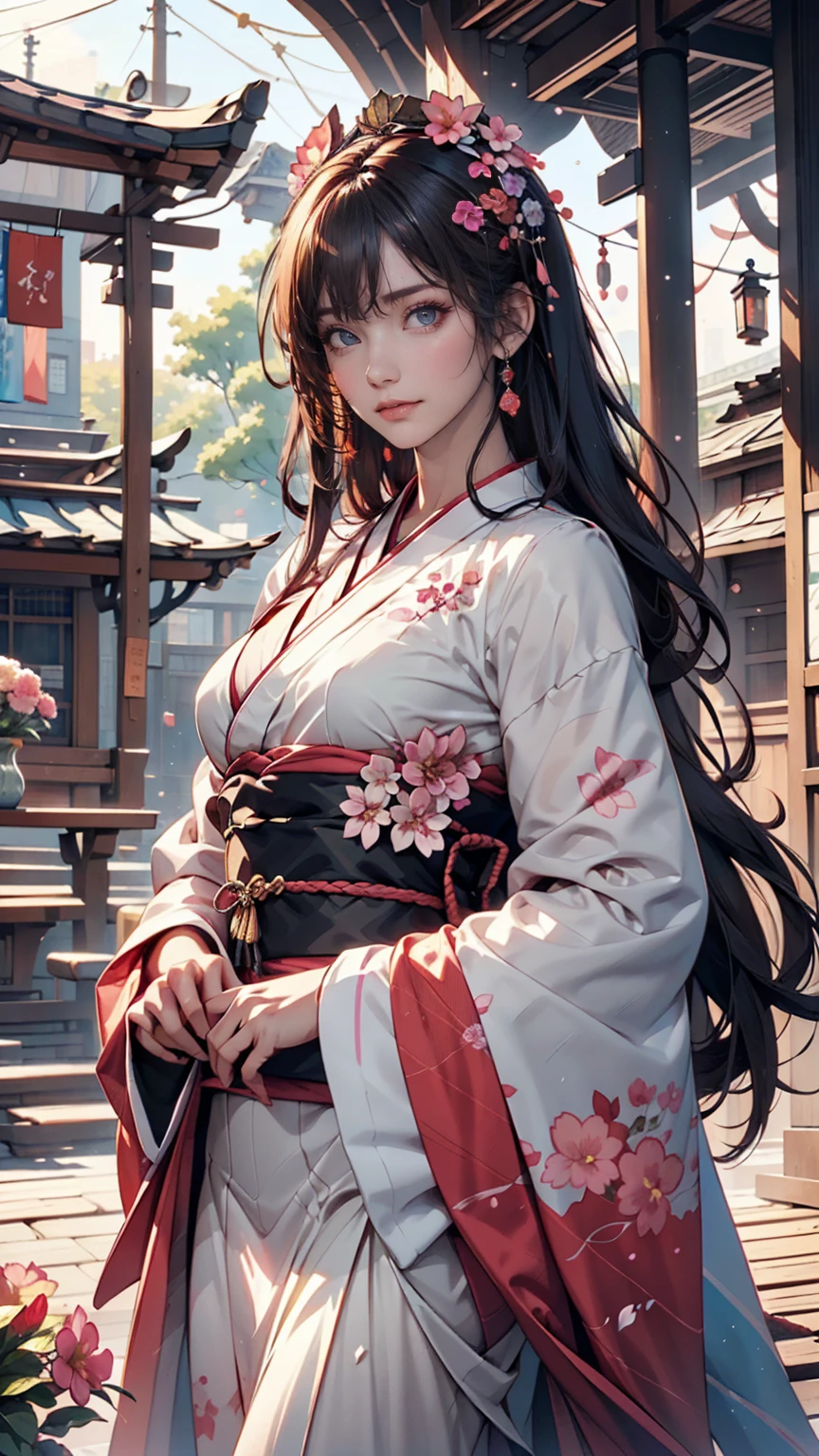 Arabian woman in kimono with flowers on her head,  Stunning Digital Artwork,  Beautiful Digital Illustrations ,   realism and watercolor  ,  beautiful digital painting , Guweiz-style work ,  anime girl rendering like the picture, smooth anime cg art,  Stunning Digital Art, EXQUISITE DIGITAL ART ,   Beautiful Digital Illustrations  ,  Detailed Digital Anime Art, April Rendering,  beautiful anime portrait 