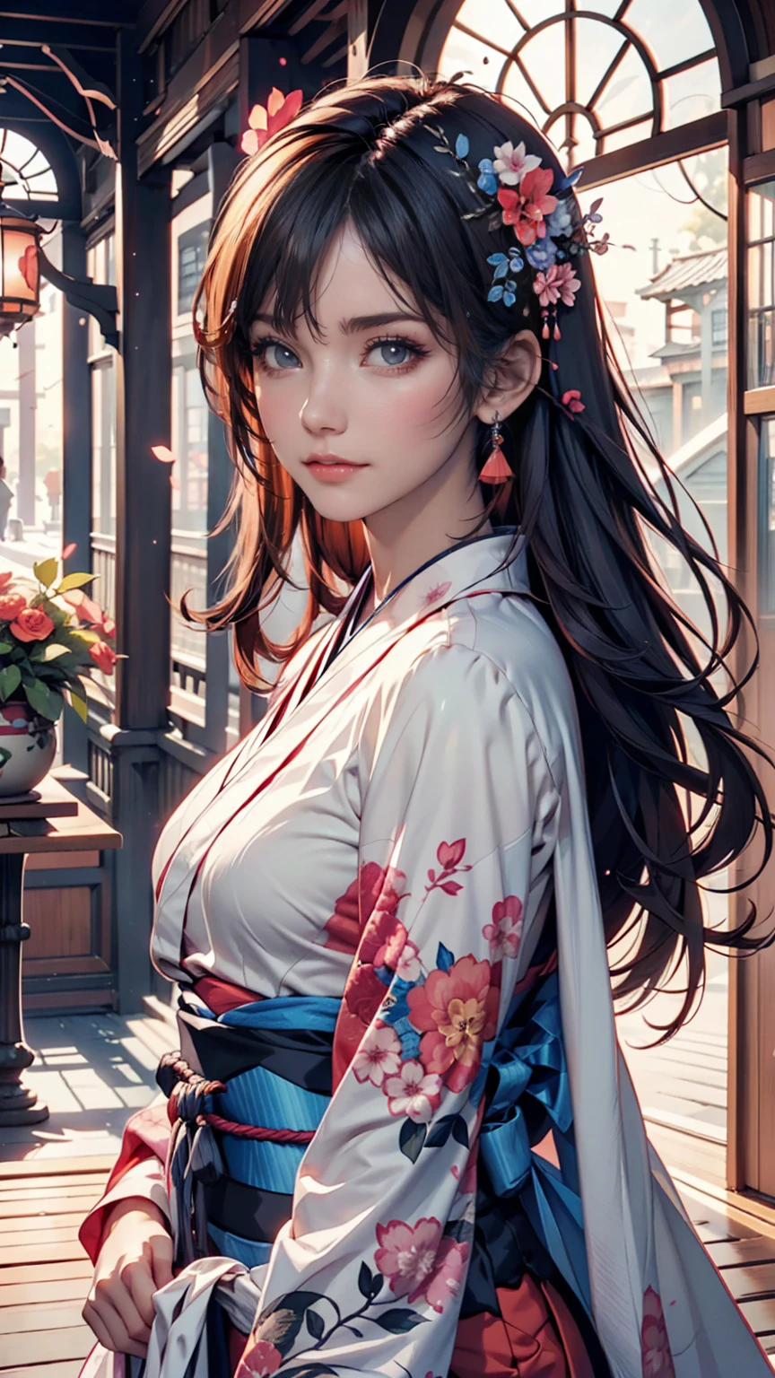 Arabian woman in kimono with flowers on her head,  Stunning Digital Artwork,  Beautiful Digital Illustrations ,   realism and watercolor  ,  beautiful digital painting , Guweiz-style work ,  anime girl rendering like the picture, smooth anime cg art,  Stunning Digital Art, EXQUISITE DIGITAL ART ,   Beautiful Digital Illustrations  ,  Detailed Digital Anime Art, April Rendering,  beautiful anime portrait 