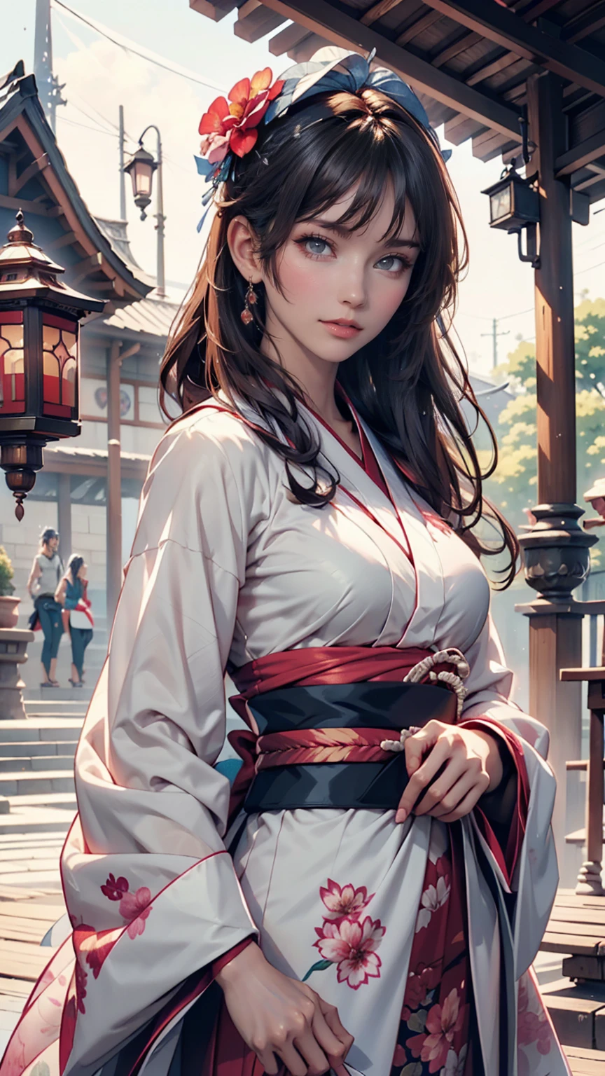 Arabian woman in kimono with flowers on her head,  Stunning Digital Artwork,  Beautiful Digital Illustrations ,   realism and watercolor  ,  beautiful digital painting , Guweiz-style work ,  anime girl rendering like the picture, smooth anime cg art,  Stunning Digital Art, EXQUISITE DIGITAL ART ,   Beautiful Digital Illustrations  ,  Detailed Digital Anime Art, April Rendering,  beautiful anime portrait 