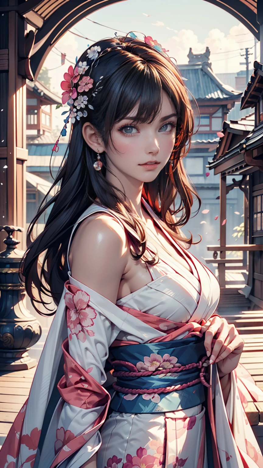 Arabian woman in kimono with flowers on her head,  Stunning Digital Artwork,  Beautiful Digital Illustrations ,   realism and watercolor  ,  beautiful digital painting , Guweiz-style work ,  anime girl rendering like the picture, smooth anime cg art,  Stunning Digital Art, EXQUISITE DIGITAL ART ,   Beautiful Digital Illustrations  ,  Detailed Digital Anime Art, April Rendering,  beautiful anime portrait 