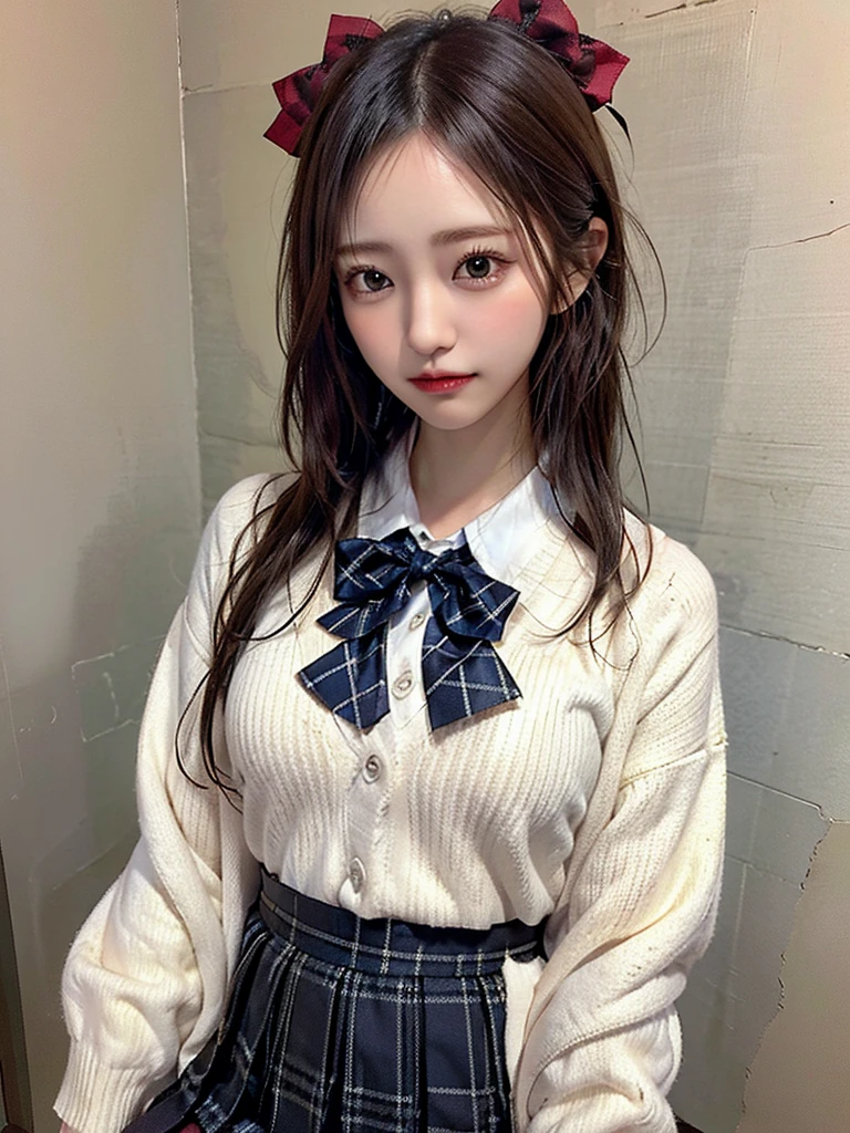 masterpiece , top quality , very detailed , 1 person, ((contrasting eyes)) , standing , blouse, skirt , bangs , room , indoor