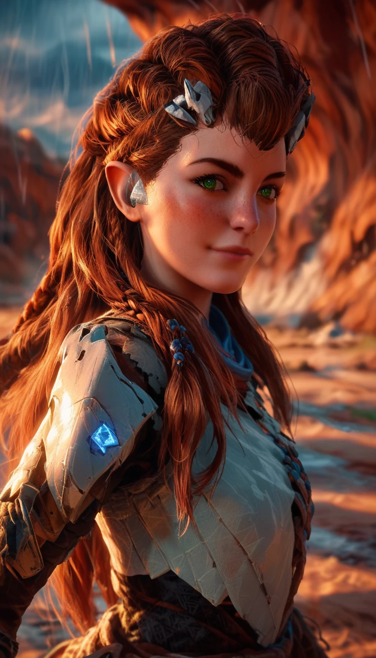 (Horizon_zero_down), jungle machines, , Futuristic ethereal Futuristic jungle background,tmasterpiece,（Very detailed CG unified 8k wallpaper）,（Best quality at best）,（Best Best Illustration）,（The best shadow）,The background is a machines , animale machines, tomple theme,With natural elements, desert blooming,warm color palette,surrounded by exquisite rain and cyber,  （nature elements）,（sanctum temple   theme）,grape desert land, desert,（particle effect）,isometric 3D,Rendered by Octane, Ray traching,ultra - detailed (Score_9, score_8, score_7_up)(Best quality)(4k)(High resolution)(Masterpiece:1.2)(Ultra detailed) (Horizon_zero_down)(1girl )(Scales armoured succubus)(1girl)(elf)(demon horns)(gothic face)(black hair)(demon tail)(demon wings)(perfect hand)(expressive eyes)(perfect face)(standing against a monster machine),zy_aloy,green eyes,long hair,brown hair,freckles,braid(Horizon_zero_down), perfect eyes , high details eyes, smiling , fighting pose, fucus, perfect wings