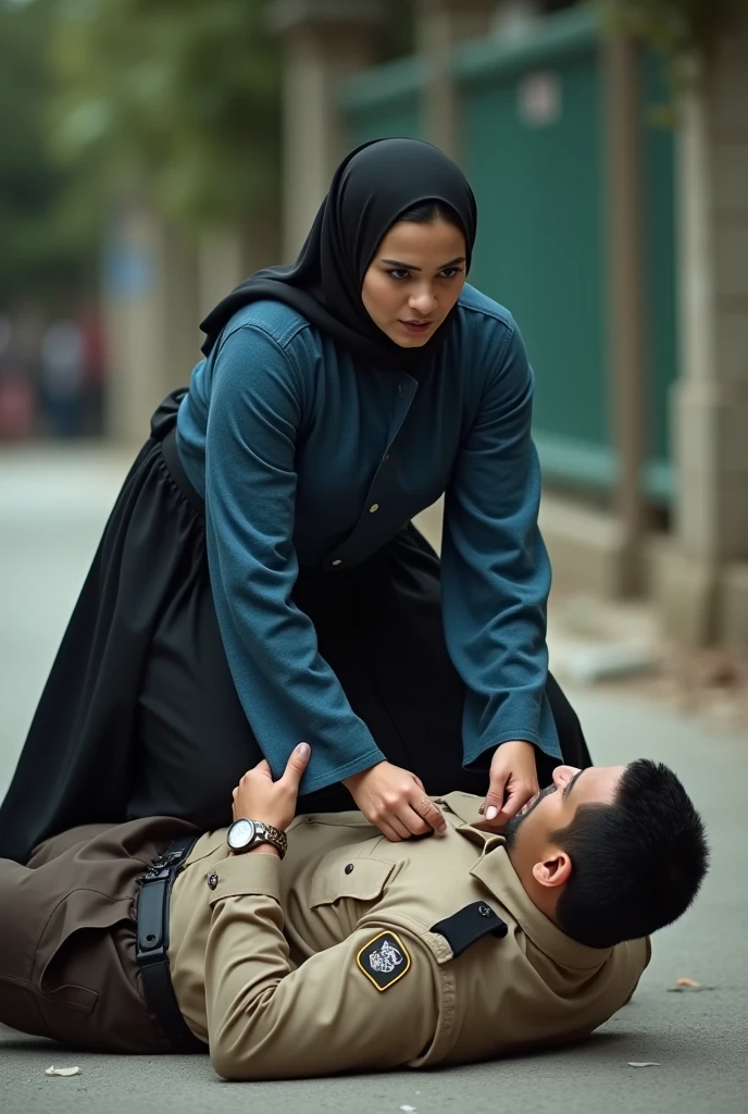 Create a photorealistic editorial photo capturing a scene on an Afghan street. Two Afghan women in burqas are tenderly carrying an injured man with a painful expression between them in their arms, depicting a first aid emergency. Their faces reflect empathy, pain, sympathy, and pity as they rush to help the injured man. The composition should evoke a sense of urgency and compassion, highlighting the human connection and resilience amidst adversity in Afghanistan.