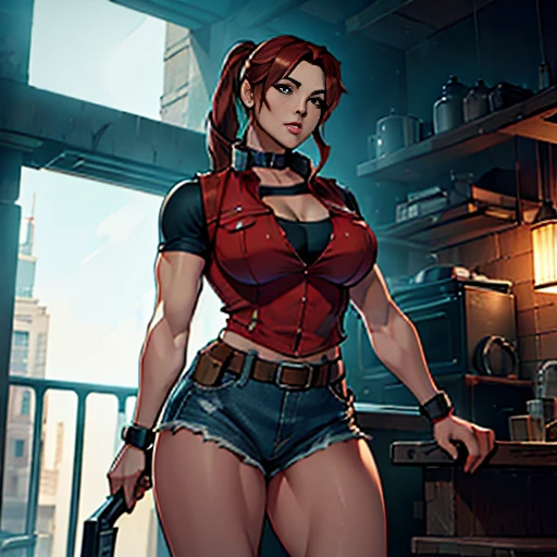 (   High-definition CG), (    best quality ), (   High-definition CG), (    best quality ), (  Claire Redfield), (Overall view) SWAT Clothing, beautiful and attractive young woman,    Stronger muscles  ,  Big Breasts , 