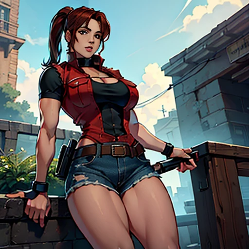 (   High-definition CG), (    best quality ), (   High-definition CG), (    best quality ), (  Claire Redfield), (Overall view) SWAT Clothing, beautiful and attractive young woman,    Stronger muscles  ,  Big Breasts , 