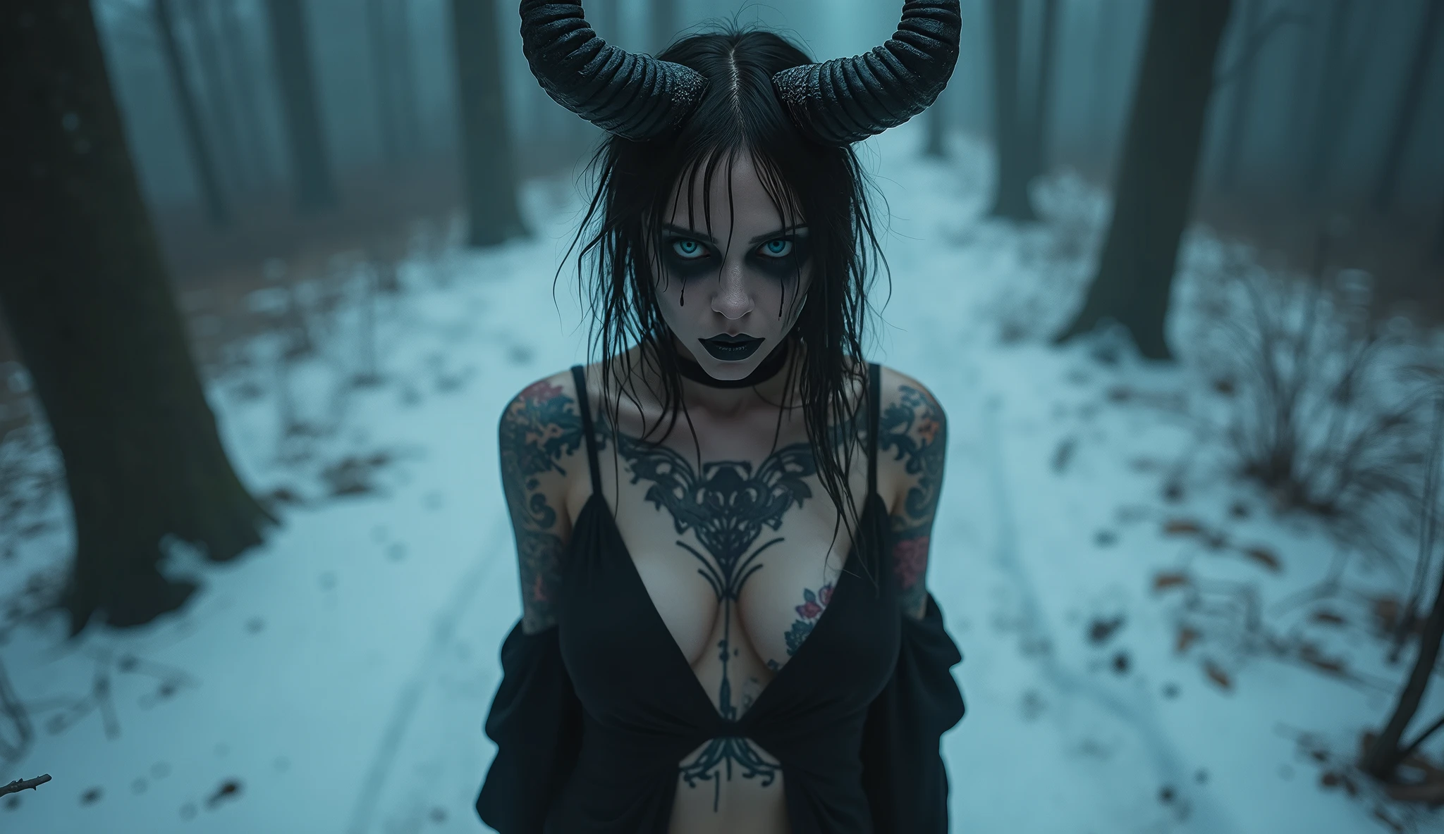 (Best Quality,hight resolution,Masterpiece, full body view:1.2),Ultra-detailed, demon woman with horns dressed in black thong and t-shirt,sickly,sitting spread legs on a rocking chair on a porch, fishnet stockings, creepy country scenario, sitting with legs wide open, intricate high waisted black thong with sligthly visible camel toe, centered subject, sitting on a rocker in a porch, gloomy ecstasy,fetish,dark gloomy atmosphere, creepy atmosphere, gritty texture,Retro-atmosphere,warped reality,melancholic expression on her face,mysterious aura,foggy atmosphere,foggy background,Subtle color palette,provocative pose,Strong emotions,Coming Out of the Depths of Despair,Piercing gaze,intense shadows,Plunged in Darkness,dark industrial aesthetic,ominous vibe,A supernatural sensation,Loss of Place in Time and Space,Eerie silence.asymmetrical bangs, freckles, black short hair, Bangs, freckles, gray eyes,