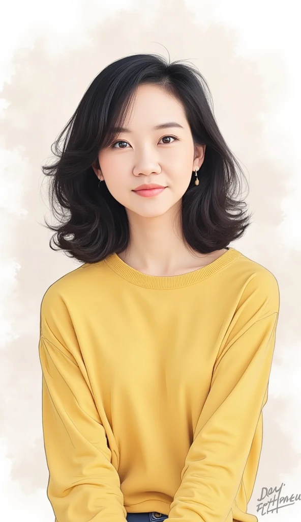 30s Lady casual Japanese beardless black hair illustration, girl,