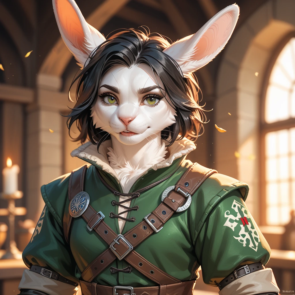 rabbit, furry, gray, rogue,  medieval clothes ,  black hair 