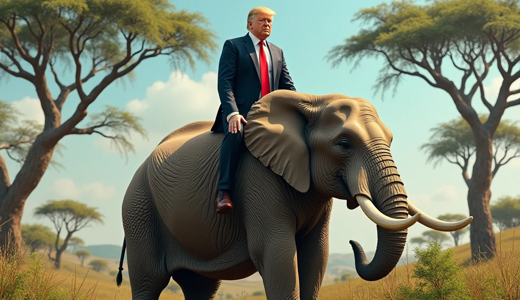 Man in a hat, by: Atey Ghailan, hard light, penmanship, Black Eyes, (watercolor:0.5), (limit:0. Donald Trump Riding Elephant
