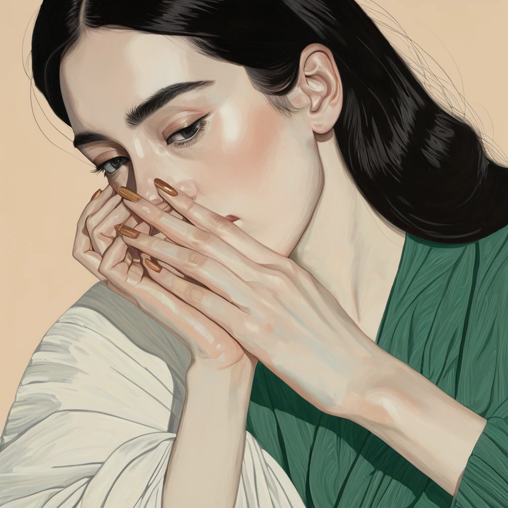 there is a drawing of hand, hyper detailed hand, left hand, Anatomically correct, detailed fingernails, a digital painting inspired by Will Barnet, by Magalli Villaneneu, tumblr, Digital Art, solo portrait 🎨🖌️,  calm style, Digital Art