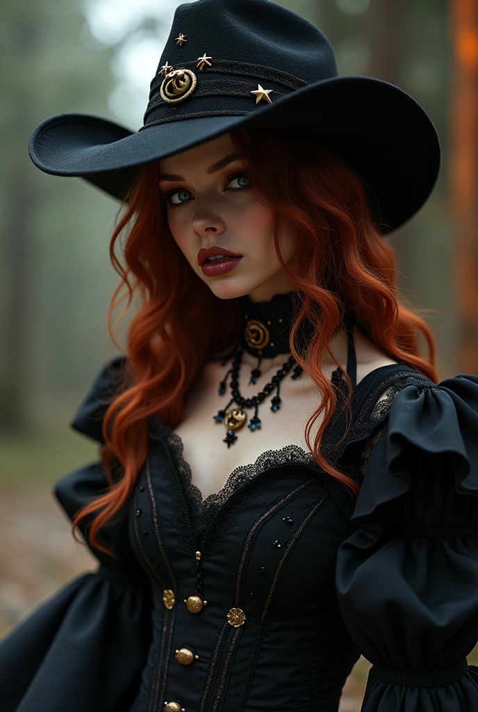 Beautiful sexy red-haired witch