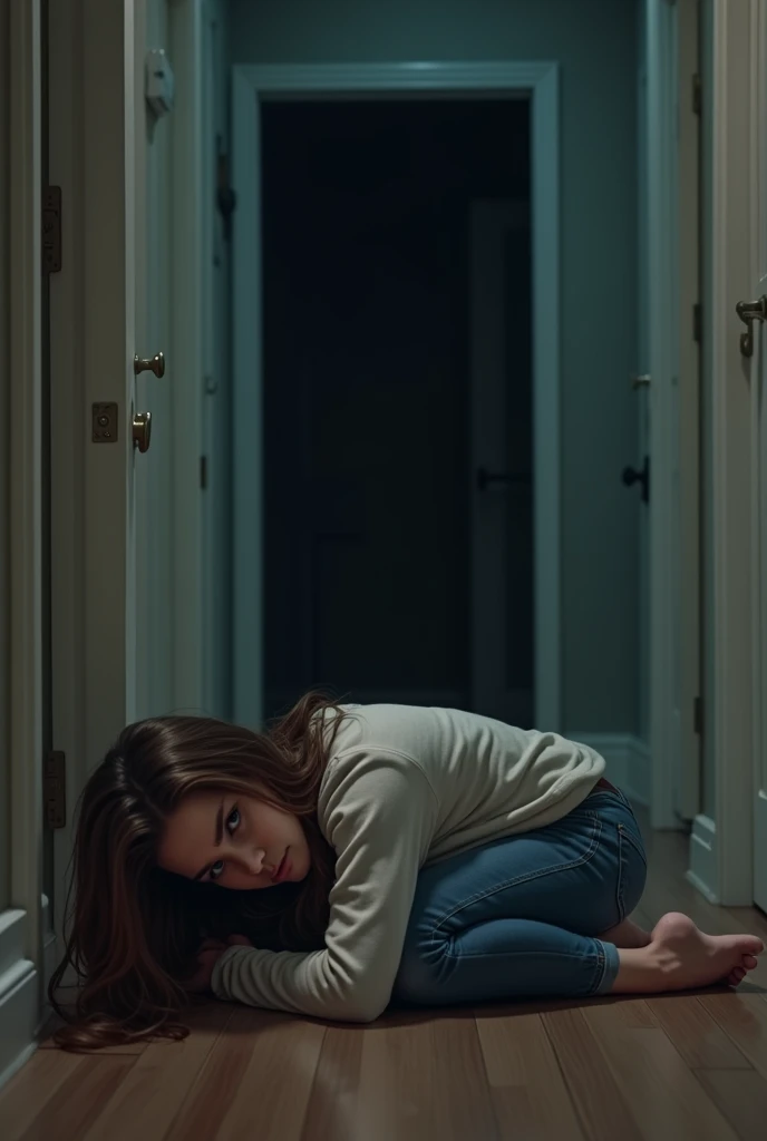 Location: Sarah's bedroom.Description: Moonlit room, Sarah lying in bed.Action: Sarah hears the sound again, louder this time, echoing through the hallway.