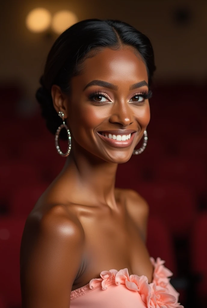,,,,A beautiful beautiful black woman, beautiful silhouette, cute + gentle lips+Businessman Tresse) are in a company . very realistic Ivorian communications manager,,,,,,,,,,,, sorriso perfeito cute dentes brancos,,,,,,,,, ultra realisitic, concept drawing, chic, highy detailed, complicated, keen focus, Depth of field, F/1. 8, 85mm, medium shot, medium shot, (((professional color grading))), Spilled, soft, diffuse light, (volumetric Fog), Trends on Instagram, HD 4k, 8k ,, ,,,,,, ultra-realistic female lips, perfectly hydrated and smooth, wearing vibrant glossy broze lipstick. The texture of the lips is detailed, showing every curve and contour, with soft lighting that enhances the color and shine of the lipstick. The image is Full HD, capturing the essence of sensual, manicured lips, with a neutral background that further enhances the intensity of the color."sexy v-neck highlighting your breasts