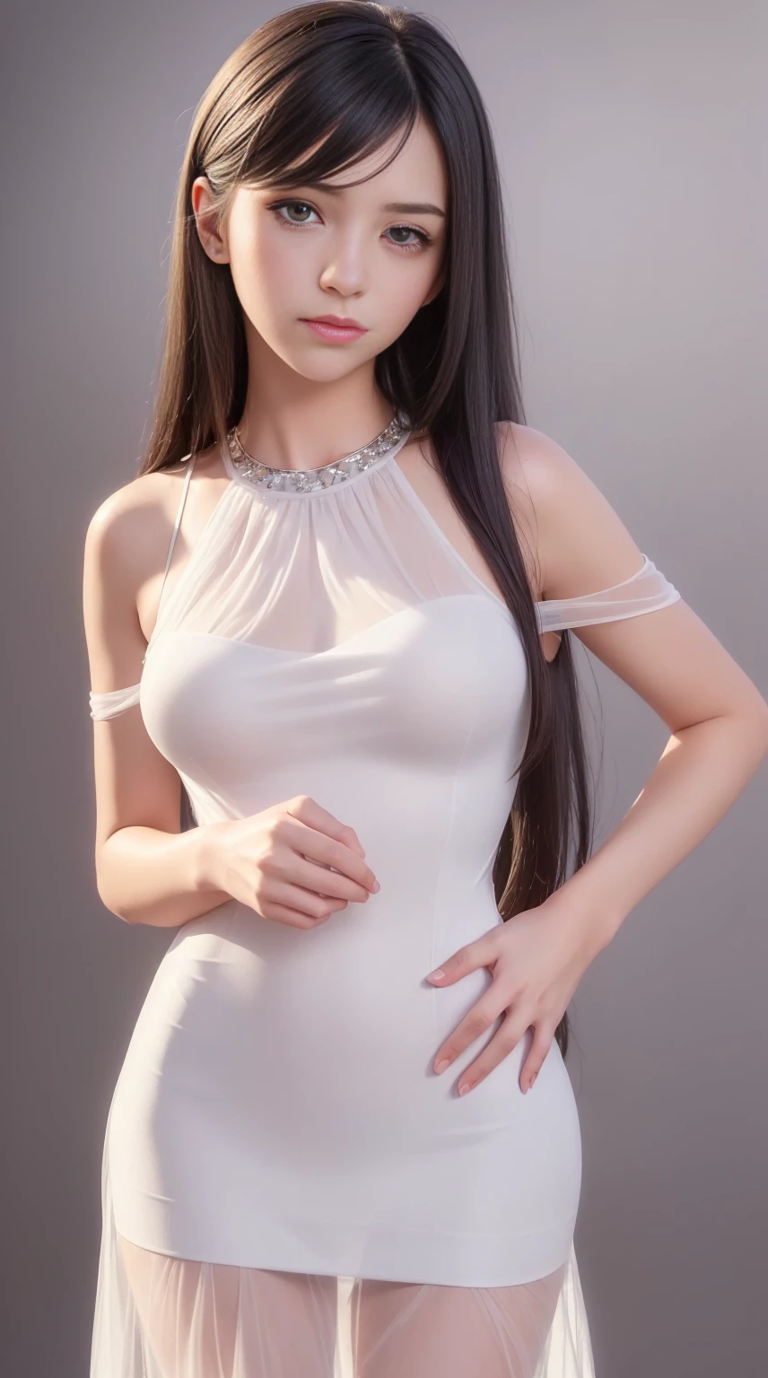(Very delicate and beautiful:1.2)Supermodel,,Big Breasts,Beautiful breasts,thin waist、Small Ass、Sensual,【Bike Shorts】,,【Three Girls】,,highest quality, High resolution, 8k,, Crisp details, White dress、21 years old、smile、Slender figure、Black Hair、Long Hair、bangs