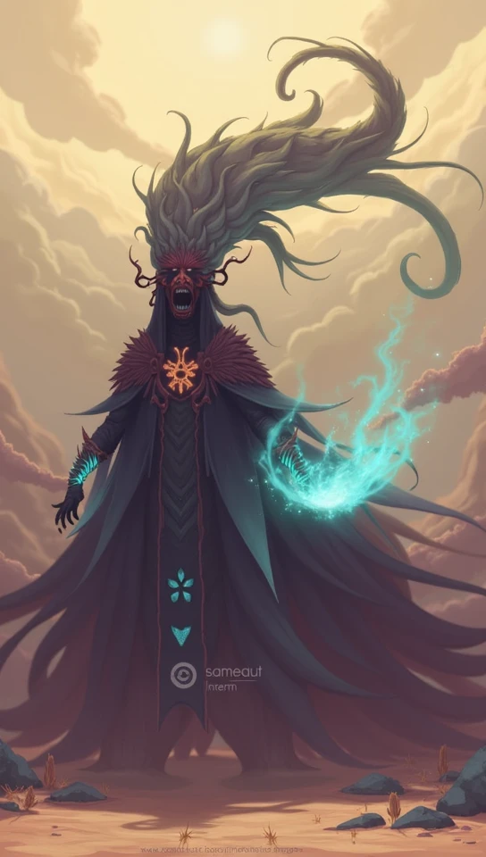 <lora:Shadow_Style_XL:0.8> shadow, 8K,, HD, gloomy colors, dark aura, horror, shaman, cartoon style, flat