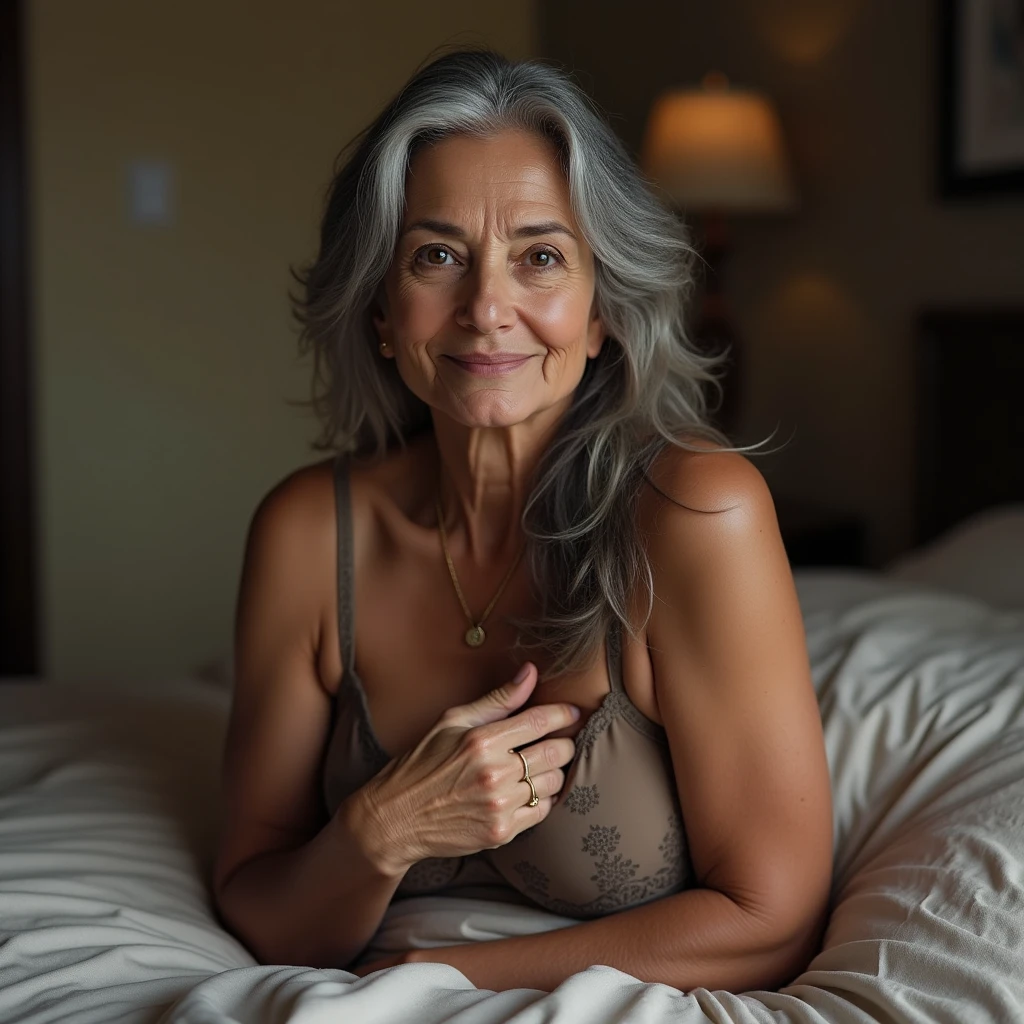 56-year-old, Guatemalan, genitalia exposed, aged skin, accurate hands, View from her feet, low angle shot, (biting her own lip, flirting with the camera, provocative and sexy), olive skin, dark skinned woman squatting, (showing her pussy:1.5), hair ornaments, Long Wavy Hair, nude, naked, saggy tits, Guatemalan, Mexican, juicy skin, aged face