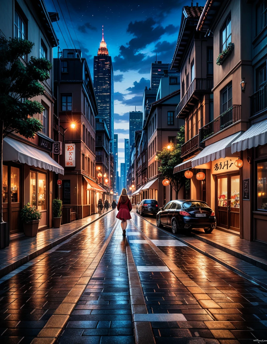  panoramic view of a night city street with a brick path, anime background art, сеул anime scene ,  hd anime cityscape , anime background , anime scene ry, anime scene ry concept art, beautiful anime scene , beautiful anime scene ry,  anime movie background ,  Anime style cityscape , night city background , Realistic anime 3D style, anime scene ,  realistic image, masterpiece,  artwork ,  hyperrealistic , rendering ,  realistic physical rendering ,  Photorealistic rendering ,  highly detailed ,  high-quality render ,  architectural rendering ,  very realistic 3D render ,  realistic image,