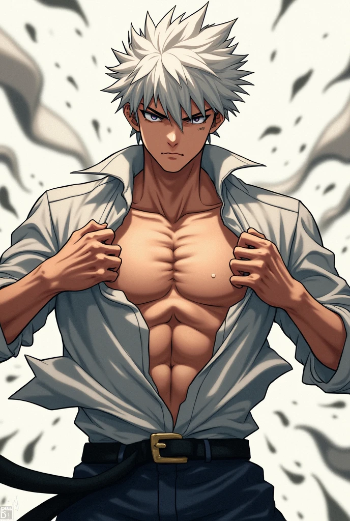 fit man age 25 bakugou katsuki ((naked)) in bedroom smiling widely ((looking at viewer)), muscular perfect body with smooth muscles. Golden spiky hair and red eyes, red bowtie on neck, bowtie on penis , (( penis dripping))