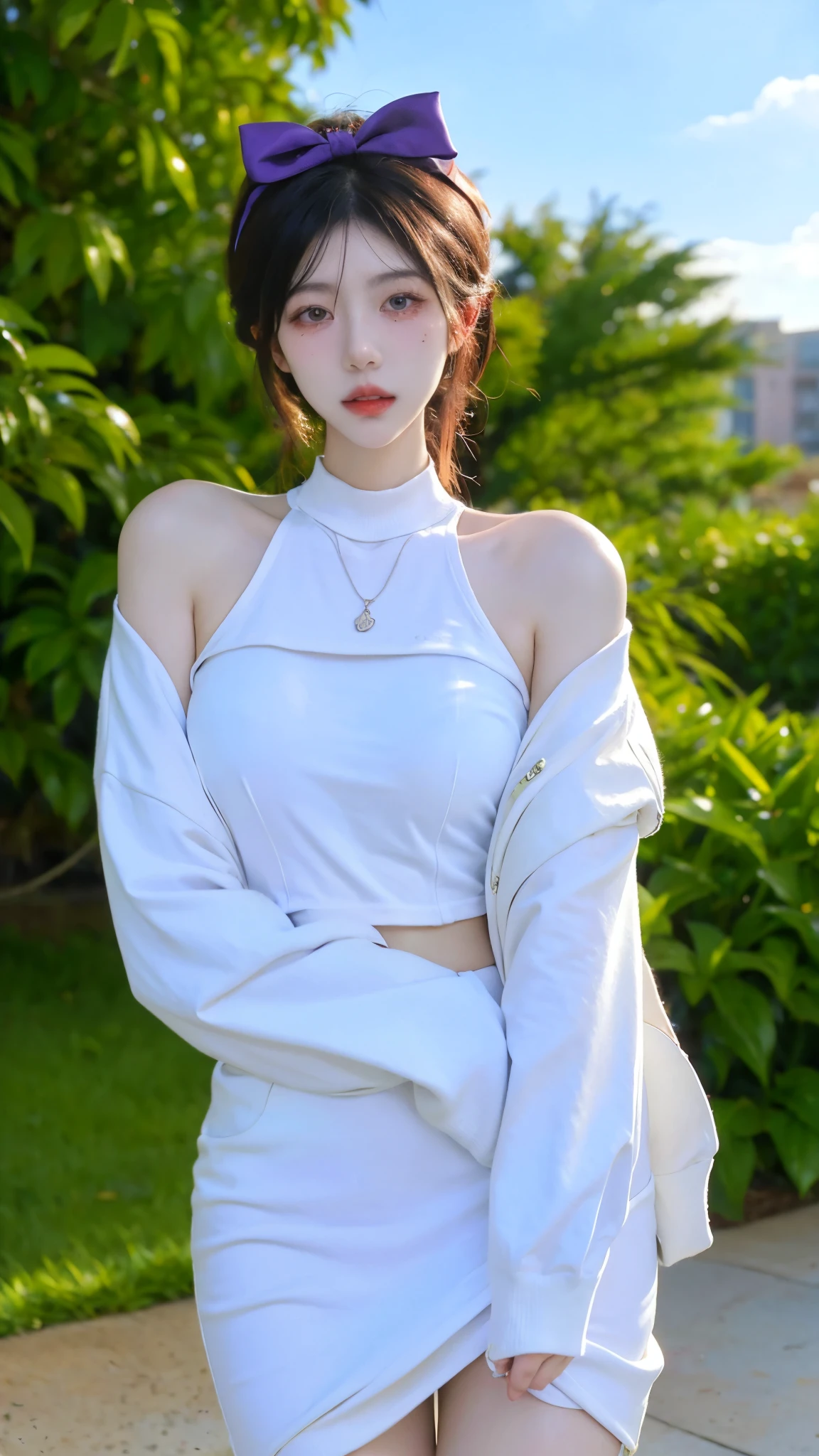 Beautiful woman with perfect body:1.4,ultra high resolution,seductive laughter,wear glasses,White背景,(lifelike:1.4),layered hairstyle,White皮肤,Super short pleated skirt,whole body,Very delicate face and skin texture,double eyelid,Skin Whitening,long hair,White hair,White,
