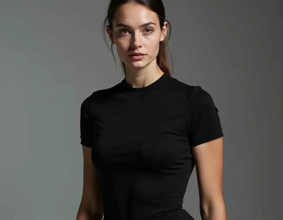 Selfie d'une jolie jeune femme brune de 18 ans, Porter un soutien-gorge noir et un pantalon cargo noir, Background on a rocket launch site in Guyana, Prise de vue avec un appareil photo iPhone