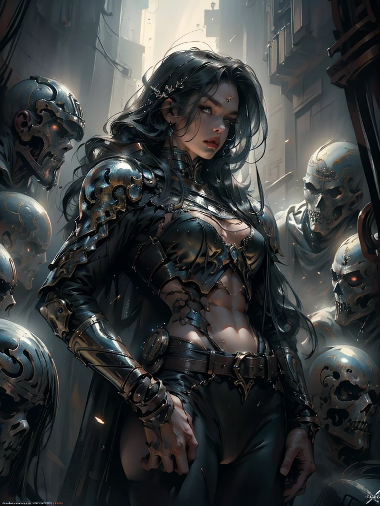 1_Clash of the Titans. Gods and demons are in mortal combat. Fight scene. Sexy demoness, (skulls, octopus tentacles, horns, glowing eyes, graceful body, very beautiful female body, metal decorative elements, amulets, esoteric symbolism). Angels: (strong body of a woman, smoothly shaved head, light angle of an angel from behind, very strong character, anatomically correct proportions. Has a very beautiful female body, fights with a terrible enemy, is surrounded by demonic creatures, indulges, and flirts with them, the very beautiful female body, demonic image). 02_High Renaissance oil painting techniques, masters of the Italian Renaissance; Titian, Veronese, Rubens, Botticelli. This is a dark picture of the battle of an angel warrior with demonic creatures. A lush oil painting with broad strokes, snow-white skin in the center of the composition, and brutal seductive figures of demonic creatures. Dark monsters. A painting by Bosch, stories by Dante Alighieri, “The Divine Hell-Heaven, black hair, high ponytail, dreadlocks, high detail, Surrealism, Art Deco, chiaroscuro, masterpiece, anatomically correct, textured skin, high details, high quality