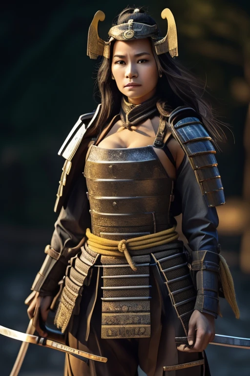  best quality, masterpiece,  ultra high resolution, (reality: 1.4), Original photo, 1 female,  mature woman,  beautiful semi-long blonde hair ,  beautiful and realistic character expressions  ,Hands on Hips,holding bow weapon,looking at viewer,Blue eyes,Yellow helmet with samurai armor ,samurai mask, sexy yellow armor with samurai armor ,Chest Armor Samurai Armor 2 /Medium breasts with 3 exposed skin,cleavag,underboob,plunging necklines, 鎧samurai armor, yellow armor with super miniskirt , Underwear is black high leg , shoulder I wear yellow armor from samurai armor on my shoulder, beautiful skin like silk ,Sengoku period battlefield background, ( ahe face :1.5), (Perfect Ecstasy:1.5), Wide neckline, beautiful silhouette  , Mechanical Chastity Belt ,  realistic textures and attention to detail , 8k， best quality ， live action with the gun you own， intricate details， super detailed，  ultra high resolution， depth field ，（Realistically，Realistically：1.2），masterpiece， black tights ， best quality,Realistically，（ intricate details：1.2），（ exquisite details ），Clear lines， clear focus，Detailed Face Unity 8K Wallpaper ，  ultra high resolution，（ realism：1.4）,  using a stethoscope , Busty,Tight Suit, petite frame Curvy body,muscular build, small chest, Buttock Augmentation,  using a stethoscope , Shows Nervous Expression ,  Movie Lighting