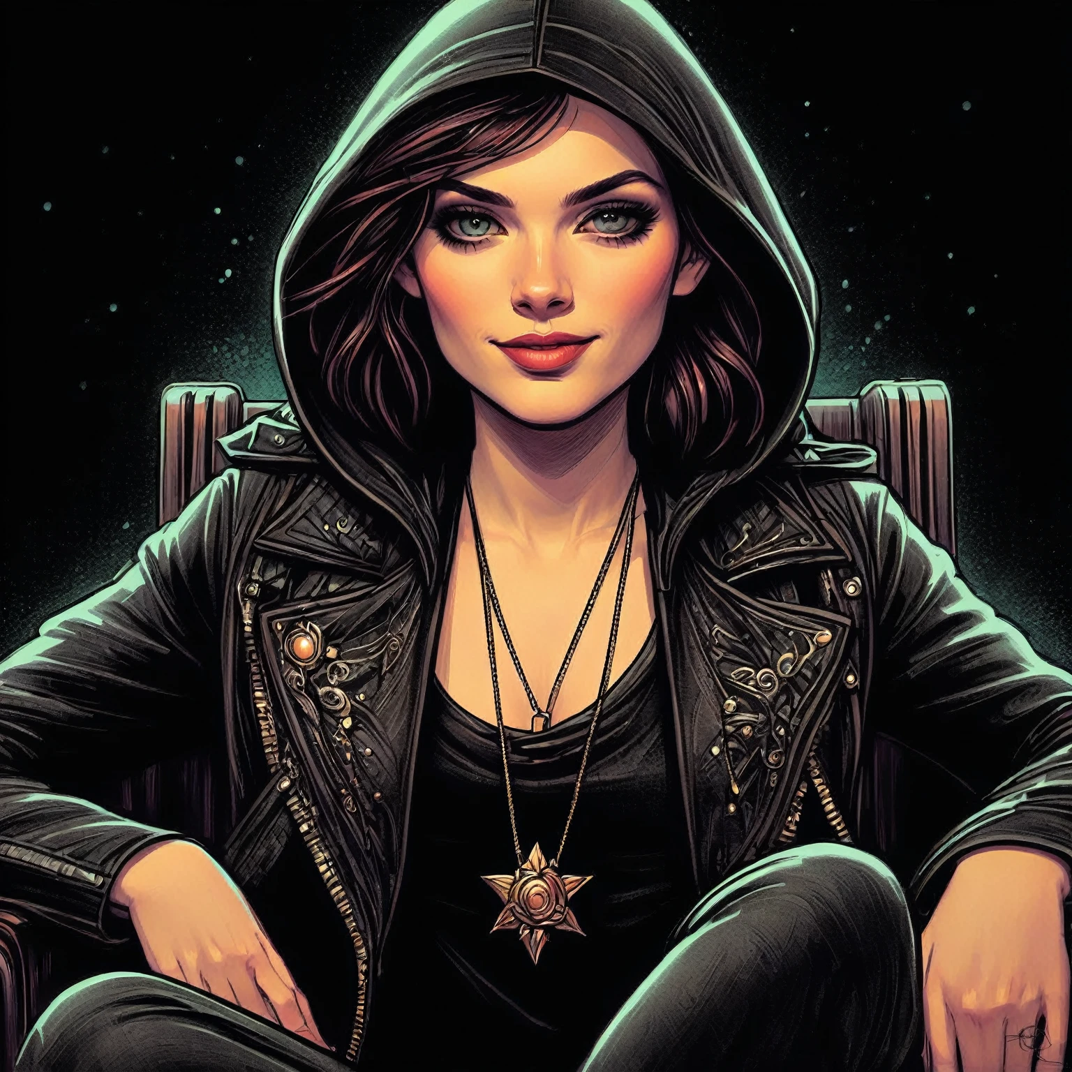 un gros plan d'une personne assise sur une chaise avec un sweat à capuche, neoartcore et Charlie Bowater, style artistique de Charlie Bowater, Cassandre Caïn,  façon Charlie Bowater , Charlie Bowater character art, in  façon Charlie Bowater , Cassandre Caïn in satin, Charlie Bowater et Artgeem, Charlie Bowater et Tom Bagshaw, œuvre d'art