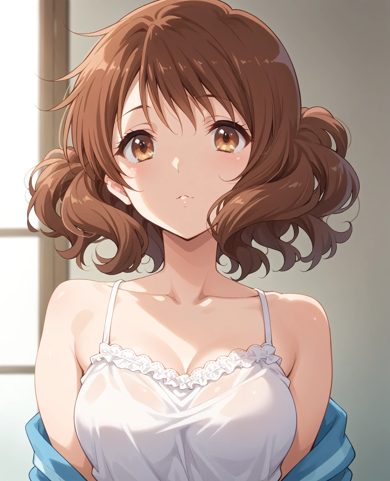  one girl with brown hair sticking forward 、kumiko oumae (kumiko oumae, brown eyes, brown hair, short hair, wavy hair,),medium breasts