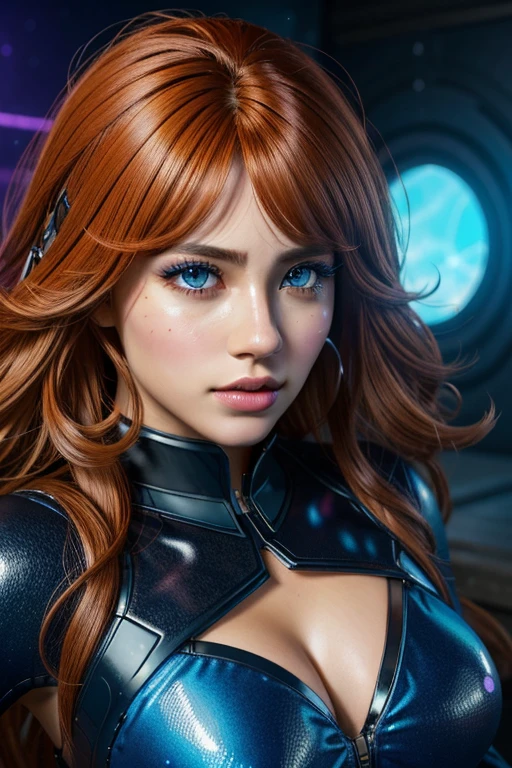 red-haired female alien, space station
