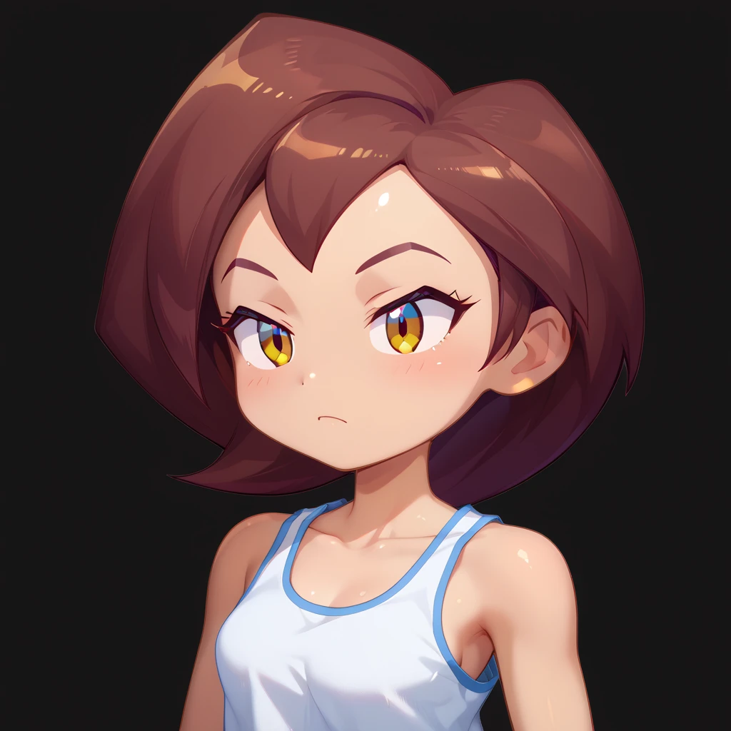 score_9, score_8_up, score_7_up, ((Masterpiece)), ((highres)), 1girl, solo,, Random poses, Helen Parr in the art style of Shantae: 1/2 genie hero, tank top, blue jeans, defined ears, defined eyes, brown iris, long eye lashes, defined nose, (((:D expression))), ((Black background)), bust shot
