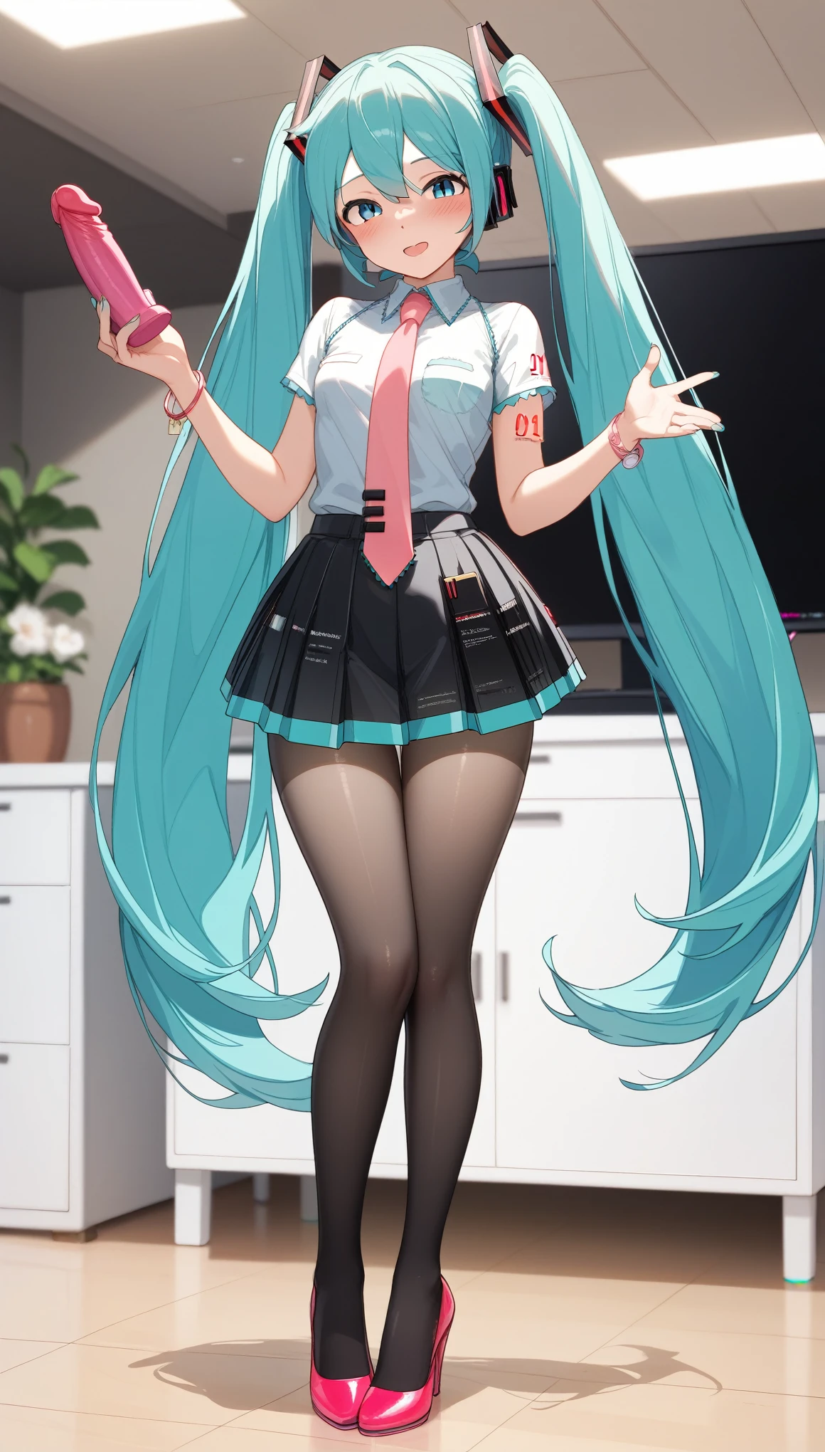 Young Hatsune Miku、girl、独奏、blush、Huge breasts、girl、Kindergarteners、、6 、、、be happy、Striped panties、Long skirt、Long sleeve、Colorful student uniforms、、blazer、Clothes are see-through、From below、Wet clothes、Transparent nipples、Stand with your feet apart