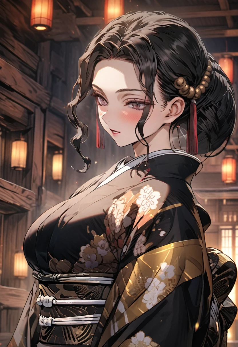 Muzan Kibutsuji, big breasts, Japanese room,HD, 8K, very good quality, masterpiece, perfect and detailed face, detailed background 