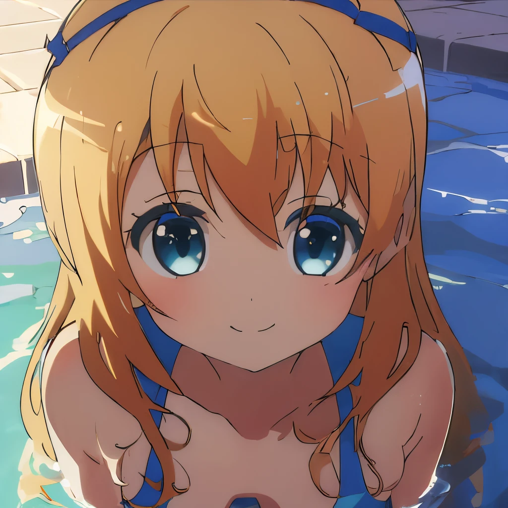 ((masterpiece)), ((best quality)), (ultra-detailed), pool, a cute girl, 1girl, solo, bikini, ((beautiful eyes)), smile,