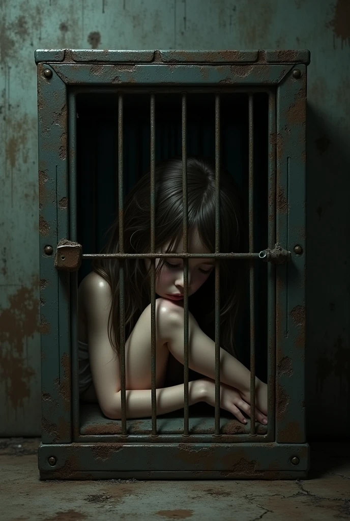 In a dimly lit room, a nude woman is tied up with a rope, her arms bound behind her back. She appears to be distressed, with her head bowed and body tense. The woman has long hair and is wearing a bracelet on her wrist. The focus is on her face and upper body, highlighting her vulnerability and helplessness. The image evokes a sense of captivity and fear. The woman''s body language suggests she is in a state of discomfort and distress. The scene is unsettling and raises questions about the circumstances surrounding her predicament.
