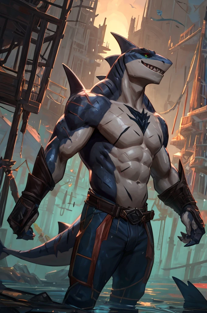 A crocodile warrior, hi res, masterpiece, absurd res, 2023, extreme detail, sitting, solo, holding head, night ambience, abs, pecs, concept art, oil painting, masculine,