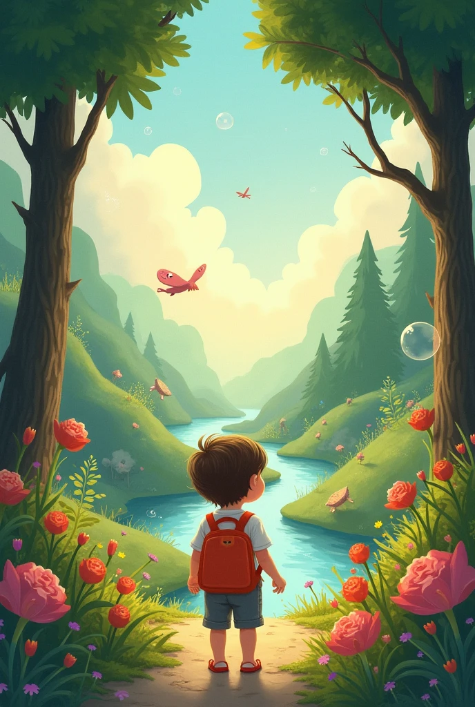 A young boy travelling world nature 