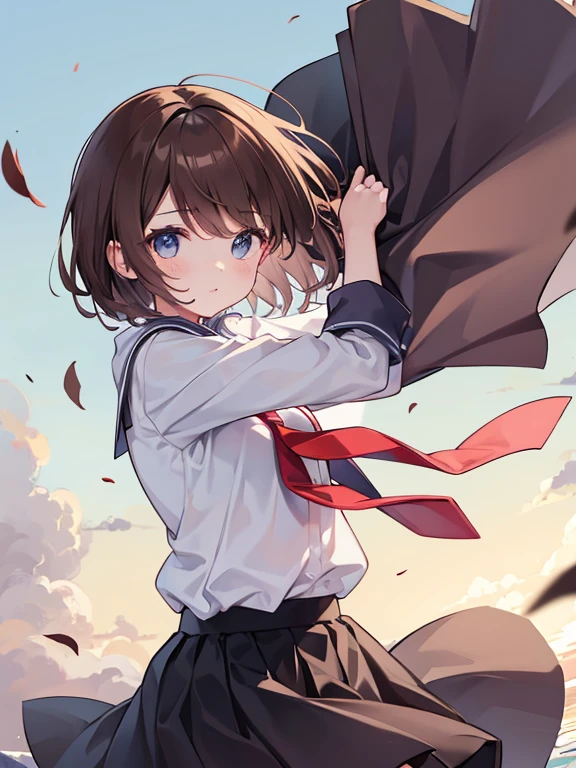  Female College Student、Brown Hair、 Short Hair 、 panchira 、Strong winds