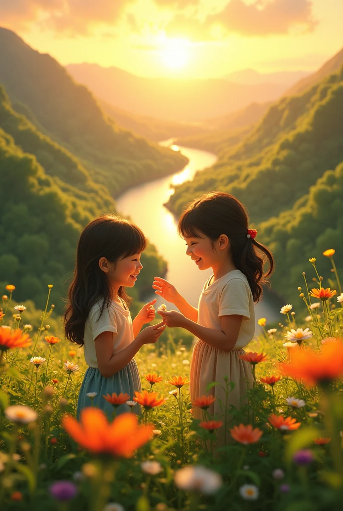 (best qualityer,8K,high resolution,work of art),super verbose,(1.4x more realism),summer,lighting sun,Beautiful children,money黄的稻田,money,happiness,Children laughing in the rice fields,Cicada chirping,beautiful scenery,hdr,ultra HD,studio lighting,very well,sharp focus,Physically based rendering,Extremely detailed description,main,Vivid coloroney colorful sunrise,peaceful,serene,money光,money色时刻,naturey,naturey美,((anatomically correcte))