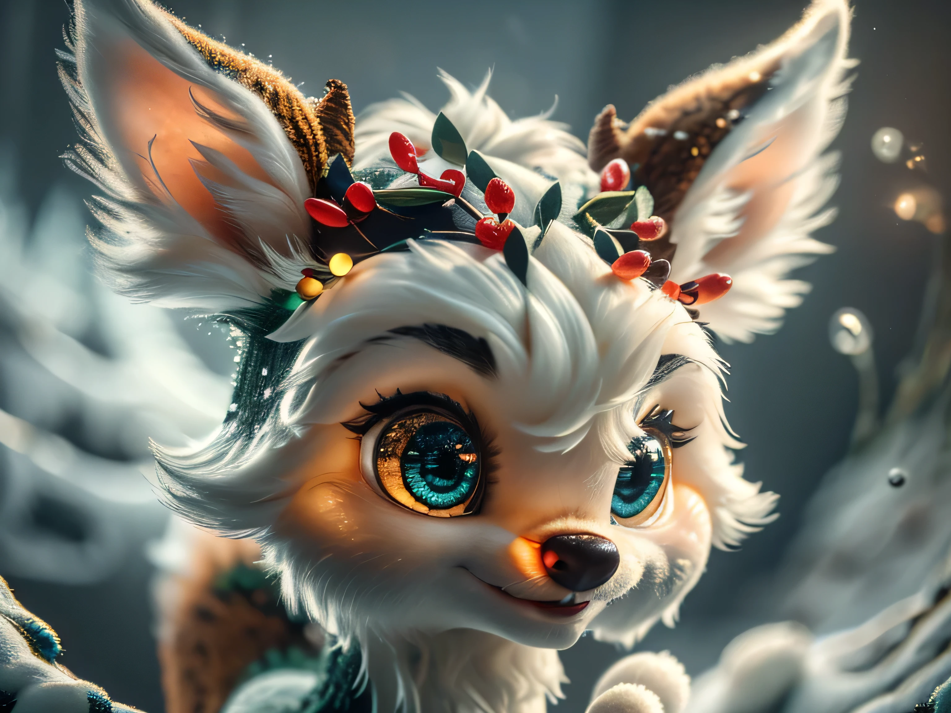 Magical Fantasy Creature, (Best Quality, Masterpiece, Representative Work, Official Art, Professional, Super Detailed, 8k:1.3), (Photorealism:1.2) Super Cute, Big Eyes, Soft, Soft Nose, Fluffy, Double-Toothed Smile, Aurorastyle, Highly detailed Dynamic shot of majestic adorable baby reindeer, high quality, beautiful masterpiece, fantasy creature, kawaii, digital art, glowing sparkles, Realistic, Beautiful, Stars in Eyes, Soft Volumetric Light, (Backlight:1.3), (Cinematic:1.2), Intricate Details, (ArtStation:1.3), --auto --s2