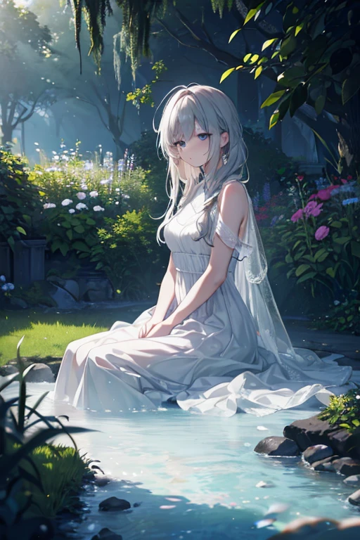 sci-fi theme, amazing quality, best quality, high quality, beautiful color, aesthetic, detailed,
BREAK
[by rella:by jue:0.7],  [thin-pasto:3d:0.7],
BREAK
1girl, solo, beautiful, elegance, aesthetic, mysterious, ethereal, detailed face, detailed eyes, looking at viewer, very long hair, detailed hair, white hair, floating hair, hair between eyes, wind effect, pale skin, angel, angel wings, feathered wings, angel ring, sitting, barefoot, soaking feet, lonely, melancholy atmosphere,
BREAK
white dress, bare shoulders, Ruffle hem wrap dress, designed by Christophe Lemaire,
BREAK
high-resolution sci-fi landscape, post-human landscapes, thousands of years in the future, Earth, overgrown cities, reclaimed by nature, futuristic decay, ancient modern buildings, outdoors, blue sky, cloud, cloudy sky, star(sky),
starry sky, halo, floral, flowers, water, high-resolution ruins, (rust in ruins, collapsed building),
BREAK
dynamic angle, Depth of Field, sharp focus, bokeh, cinematic quality, LUT, fine texture, crisp detail, <lora:Rella:0.1>,