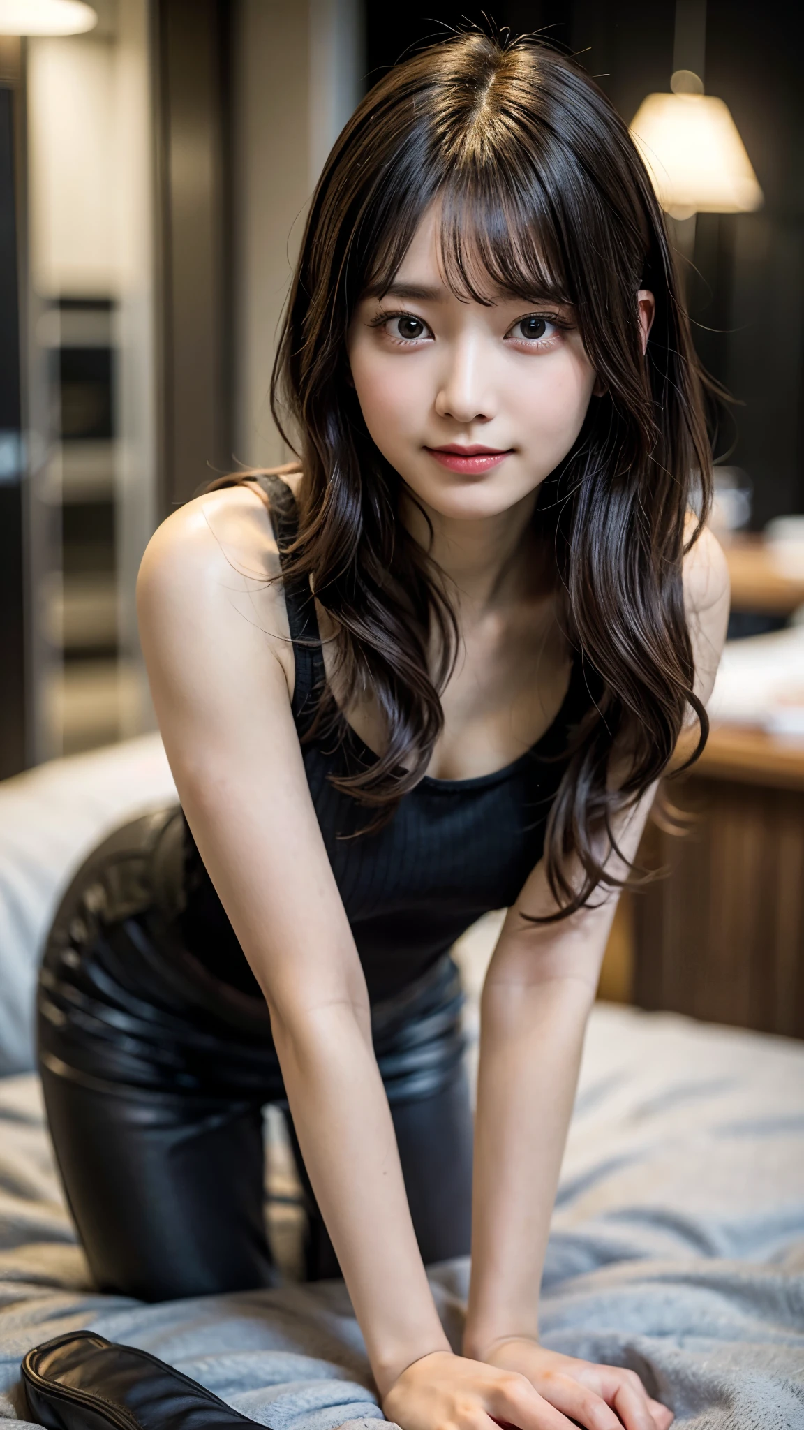 (8K, Top Quality, masterpiece:1.2), (Photorealistic, Photorealistic: 1.37), (18 years old), Beautiful appearance,A highly detailed,
Tifa Lockhart in Final Fantasy VII Remake (Tifa Lockhart)Detailed portrait of sitting in a detailed café in a cityscape on a date, looking cute and solo with beautiful detailed eyes and nose blush. She has elbow gloves, elbow pads, Single elbow pads with fingerless gloves, Ankle boots, Black skirt, Black thigh high, Wear red boots. Her outfit includes a sports bra, Suspender skirt, thighhigh, It includes a white tank top. You can see the whole body with your head in your hands,, Pretty face and long hair tied low, Shows lips. Scenes are professionally lit, Illuminated by photon mapping and radiocity, it has a Tetsuya Nomura style and cyber-futuristic feel. The background features yellow flowers and a bokeh effect. Tifa puts on a small smile and keeps her mouth shut.