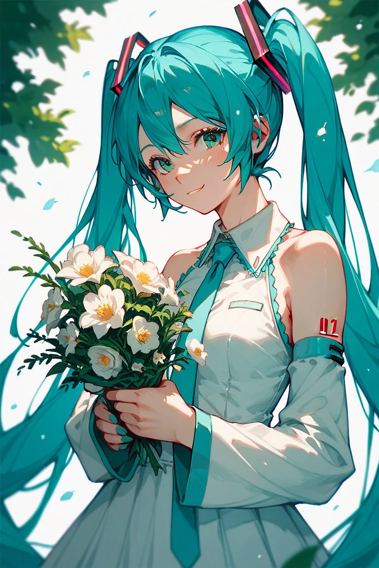 hatsune miku, holding cutie flowers
