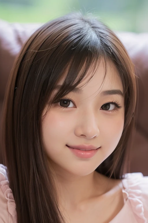 A cute little sister type with a naughty face and big breasts