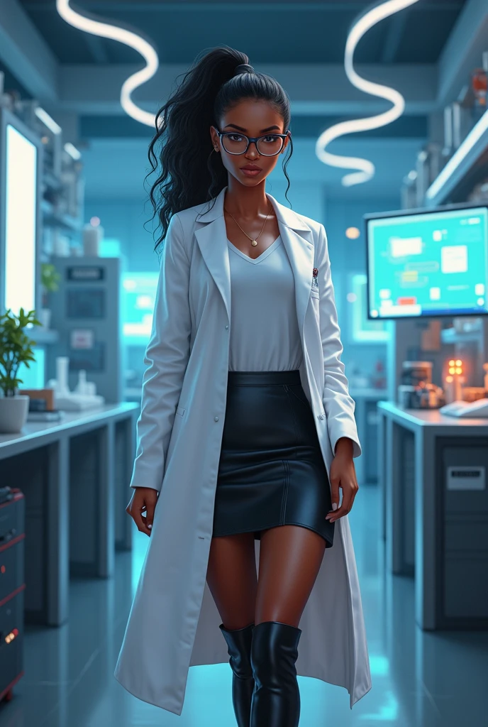 Doctor Mia is a black scientist who works in a lab building a robot