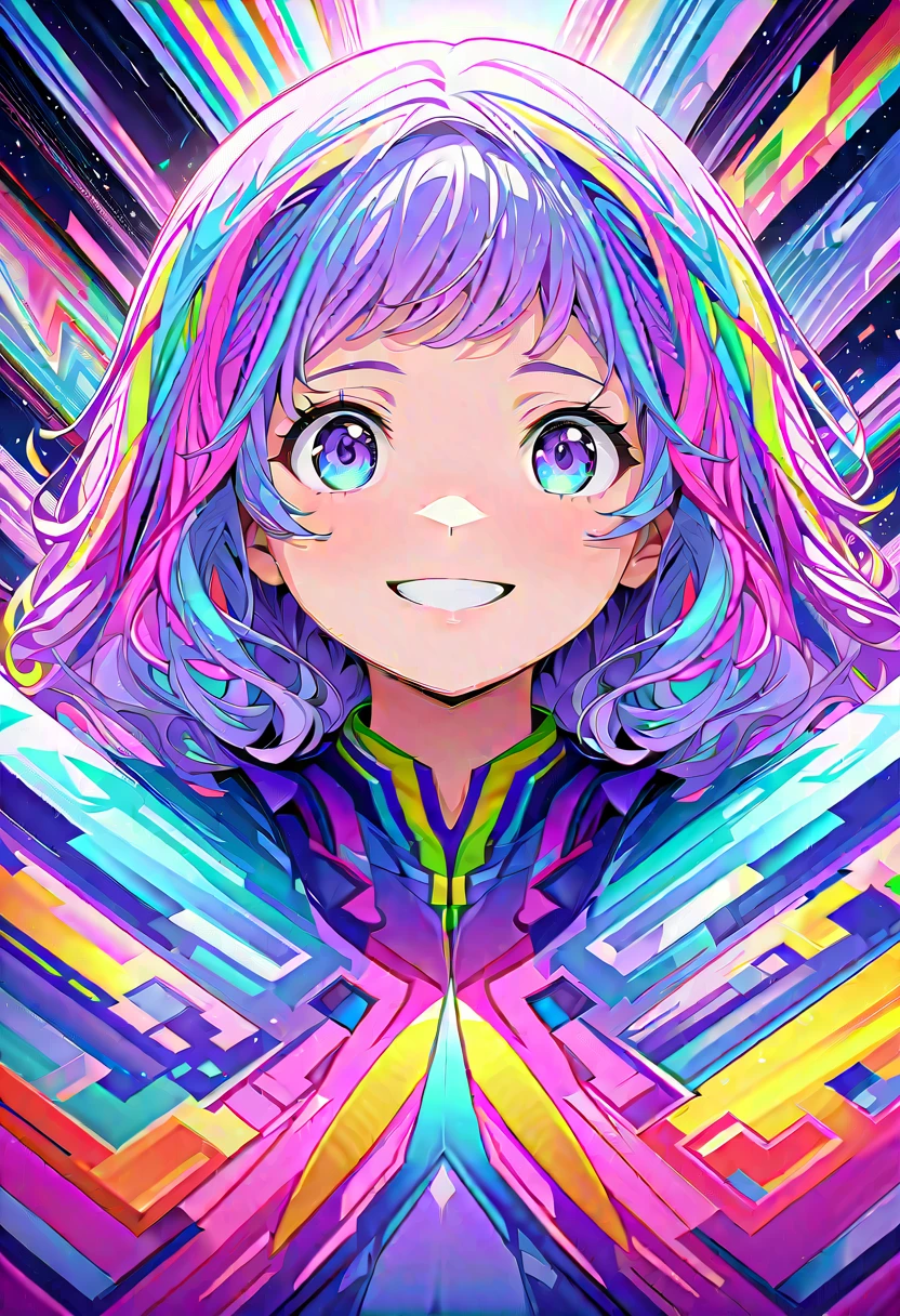 (masterpiece, Highest quality, Official Art:1.2), (colorful), Perfect Anatomy, Looking at the audience,One Girl, alone, White Background, floating colorful water, Ultra-fine illustrations, Highly Details, Dynamic Angle, Beautiful detailed, 8K, 壊す smiling amidst the colorful scenes, (High resolution), Anime Style, (Fractal Art:1.1), pastel colour