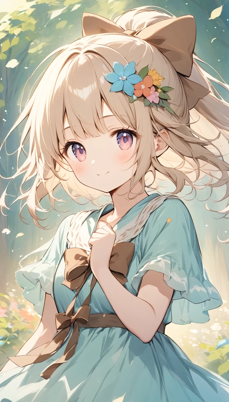    holding a wooden bow bright lines and soft colors create a dreamy effect., A fleeting impression.., one woman 、Girl with a wooden bow    、I have a wooden bow、cute、  Fantasy Villagers 、Background white、